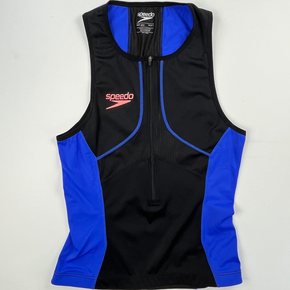 Speedo Fastskin Xenon Tri Singlet Top Men Large Black Blue Triathlon Racing NWOT